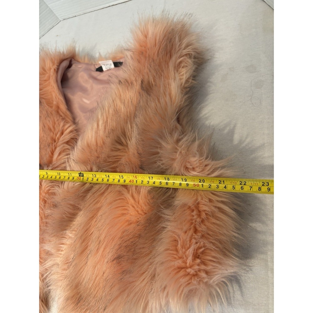 Rhapsody Peach Pink Shaggy Faux Fur Open Front CroppedVest Size Medium - Picture 5 of 7